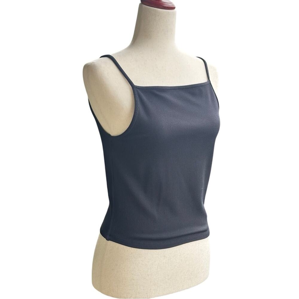 Abercrombie & Fitch Soft AF Black Ribbed Crop Tank Top Am Spaghetti Straps L - Picture 2 of 7